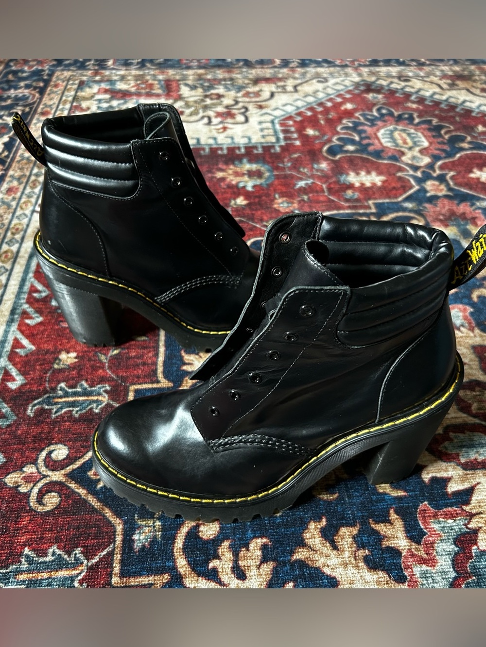 Doc Martens Persephone Black Chunky High Heel Ankle Boots